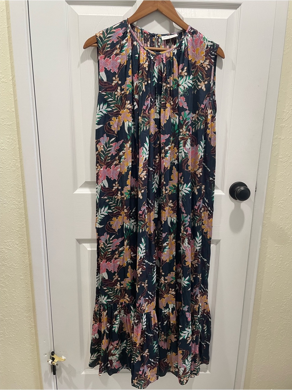 Megan Park Sustainable Viscose Tropical Floral Tiered Maxi Dress - Size M